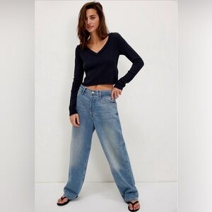 We The Free Black Ribbed V-Neck Long Sleeve Crop Top (CARE FP)